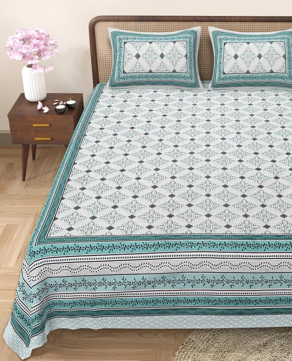 Green_Cotton_Regal_Harmony_Double_Bedsheet_With_Pillow_Cover_90_X_108_Cm